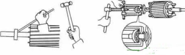 圖1-1-3使用拉拔器拆卸軸承。圖1-1-4取下軸承的絲錐